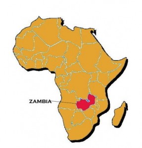 Map showing position of Zambia in Africa